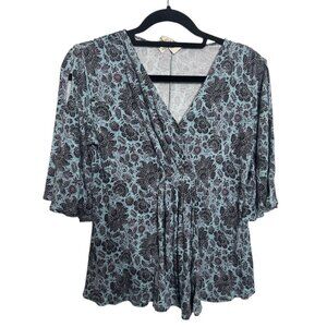 Haute Hippie Boho Floral Wrap Top - Size XS Blue Black Print